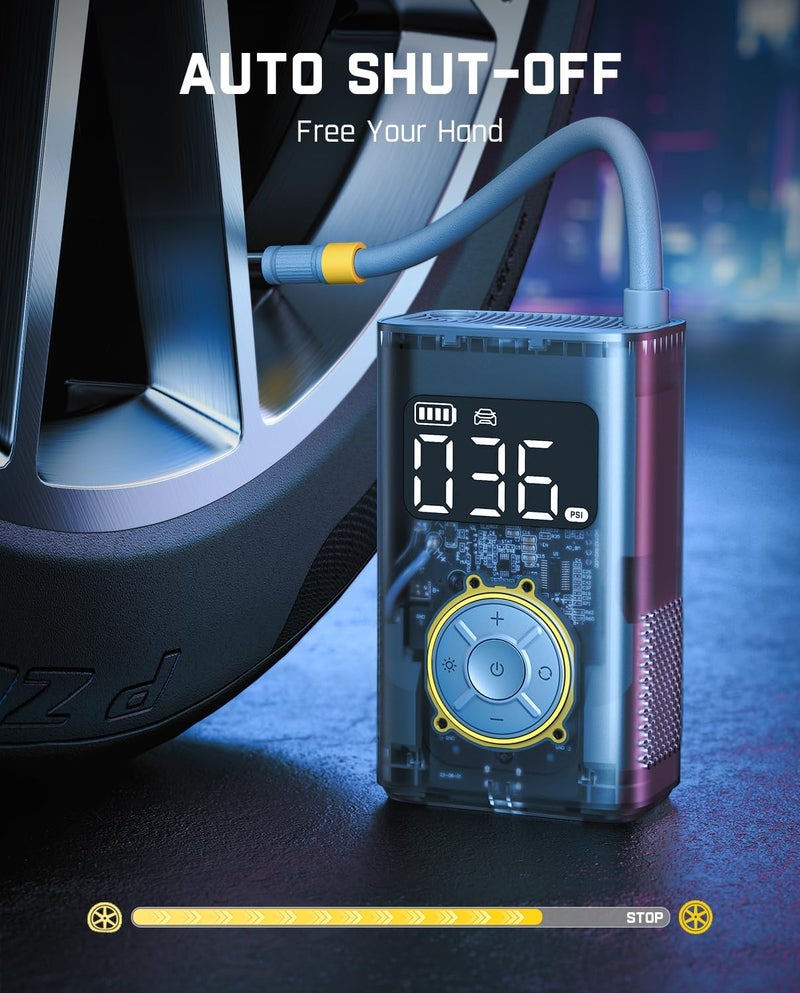 Fanttik ضاغط هواء محمول X9 Pro للسيارات المدمجة، مضخة دراجات كهربائية بضغط هواء رقمي، 150 PSI، رمادي ميكانيكي - Image 4